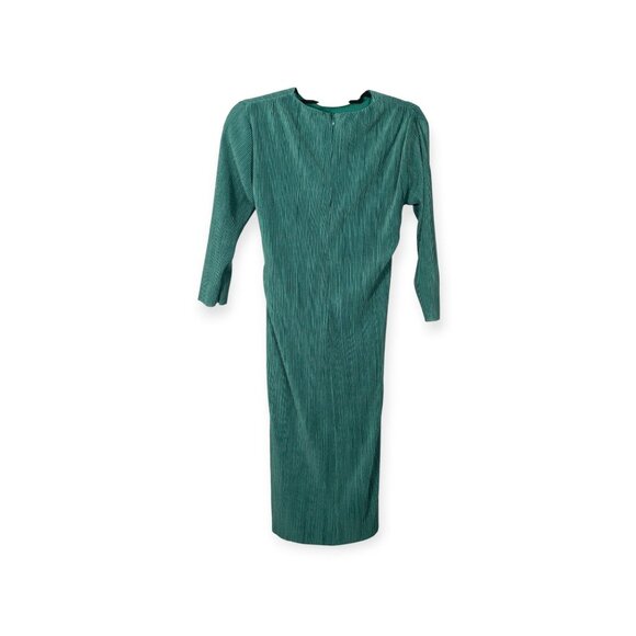 Paper Parachute Long-Sleeve Emerald Green Midi Dress Satin Pleated SZ M Formal - Picture 2 of 10